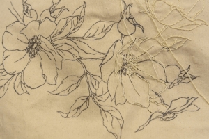 Hand-drawn flowers with embroidery.