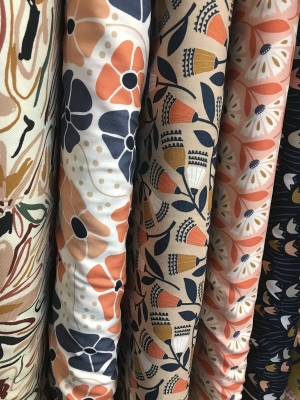 Dress making cottons, linens, and rayons.
