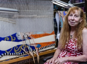 Barbara Burns weaving a tapestry which will become three dimensional