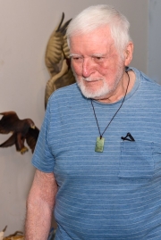 The artist greeting his visitors.
