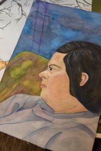 Painted portrait of his sister.