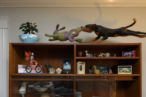 Dog closing in on rabbit.