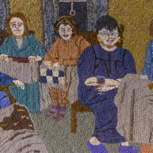 Jeni Nunnally hooked this group of women at a retreat, hooking in pajamas. Jeni Nunnally hooked this group of women at a retreat, hooking in pajamas.