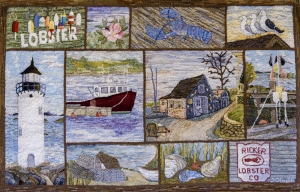 Janis Ricker, "Ricker Lobster Company," designed and hooked in 2016.