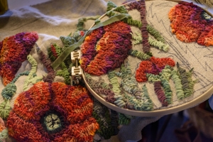 Peg Santora, South Berwick works on "Summer Garden" (Ania Knap, designer).