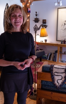 Susan Mills greeting visitors