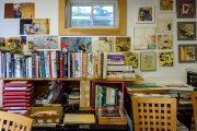 A room in the gallery. Also painted fabric for sale.