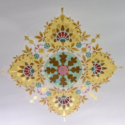 Stencilied ceiling.