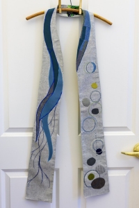 Kimberly Hamlin made this textile for a clergywoman in linen with hints of a river.